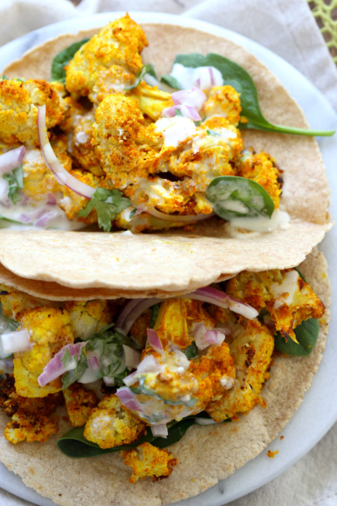 Golden Turmeric Roasted Cauliflower with Raita Dip - Vegan Richa