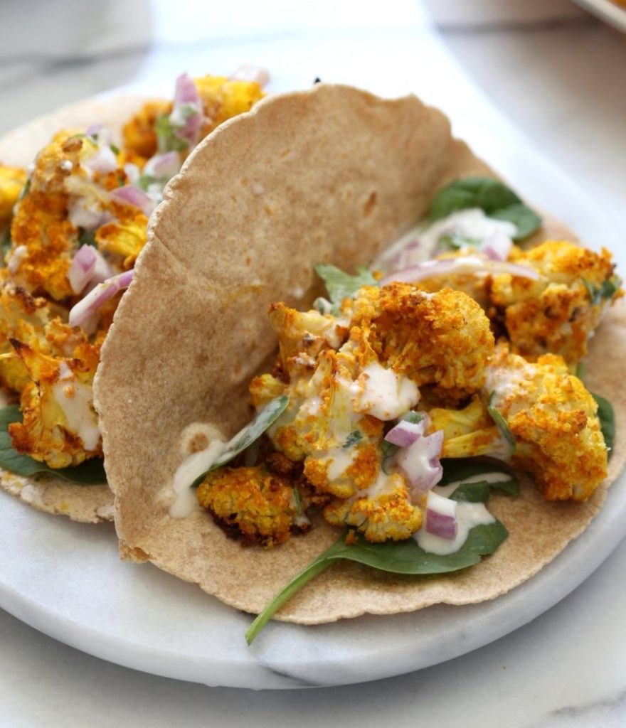 Golden Turmeric Roasted Cauliflower with Raita Dip - Vegan Richa