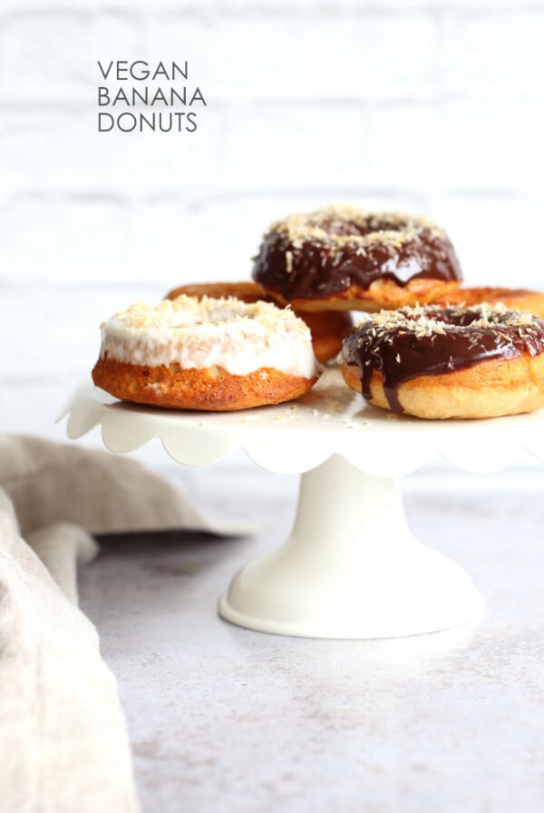 Vegan Banana Donuts. Banana Bread Doughnuts. Easy Soft Baked Banana Donut Recipe for breakfast for snacking. #Vegan #Soyfree #Recipe #veganricha