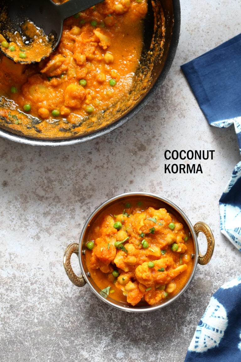Coconut Korma Sauce with Cauliflower, Potato, Chickpeas. Veggie Kurma
