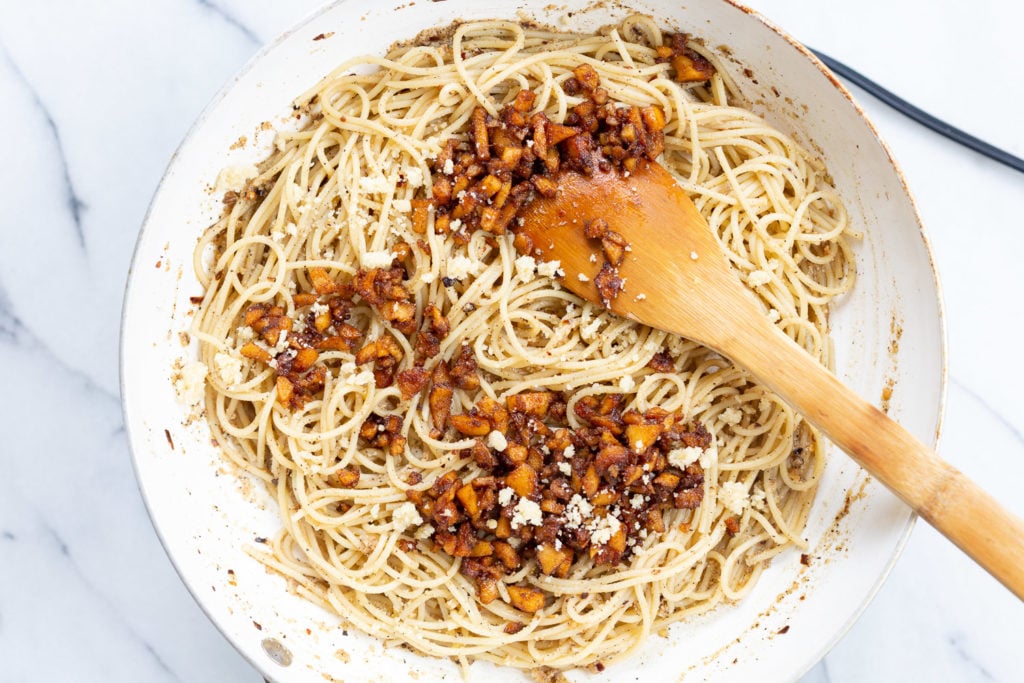 Vegan Cacio e Pepe with Smoky Balsamic Chickpea tofu - Vegan Richa