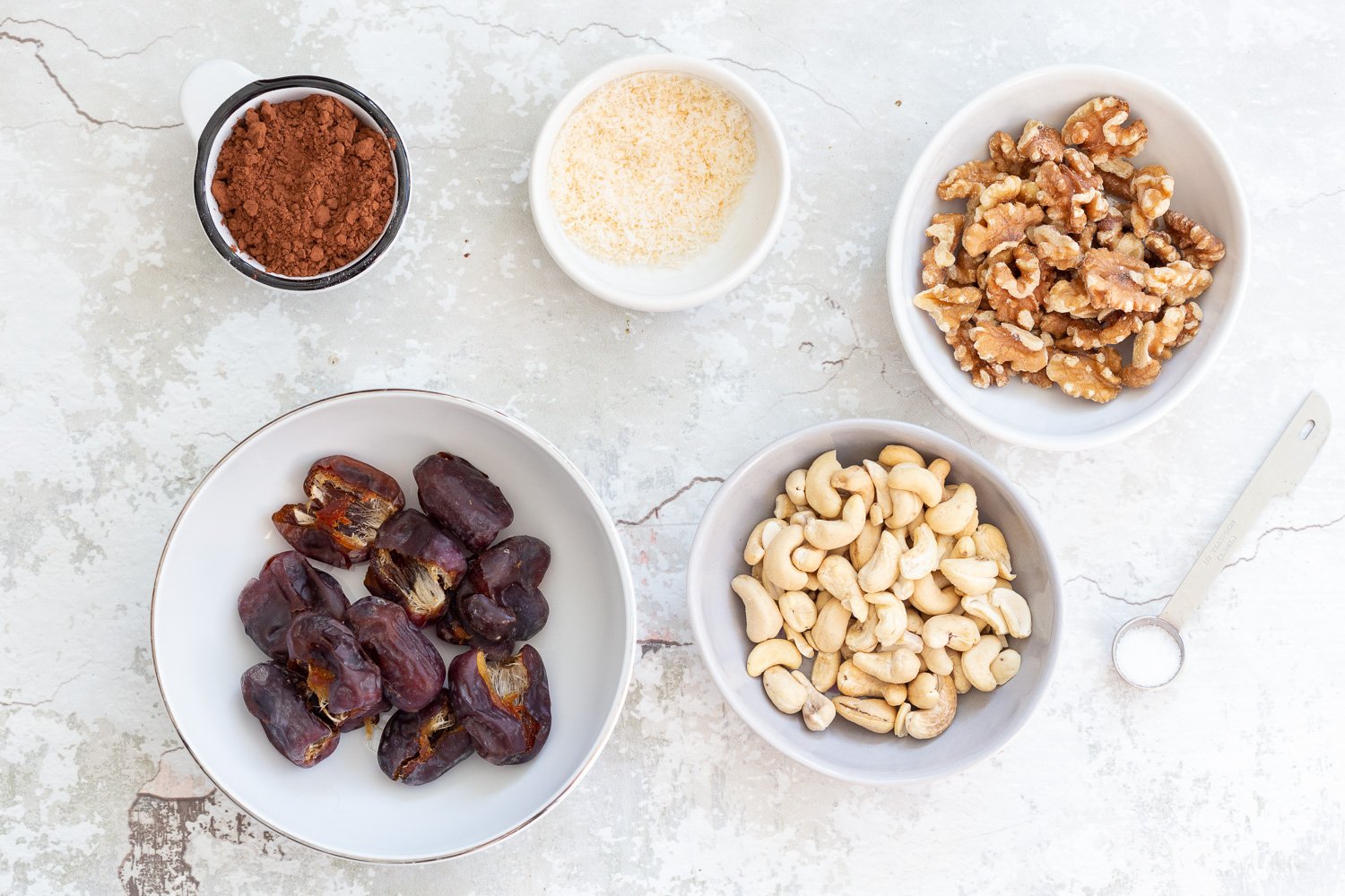Ingredients for our Raw Vegan Brownie Bites in bowls