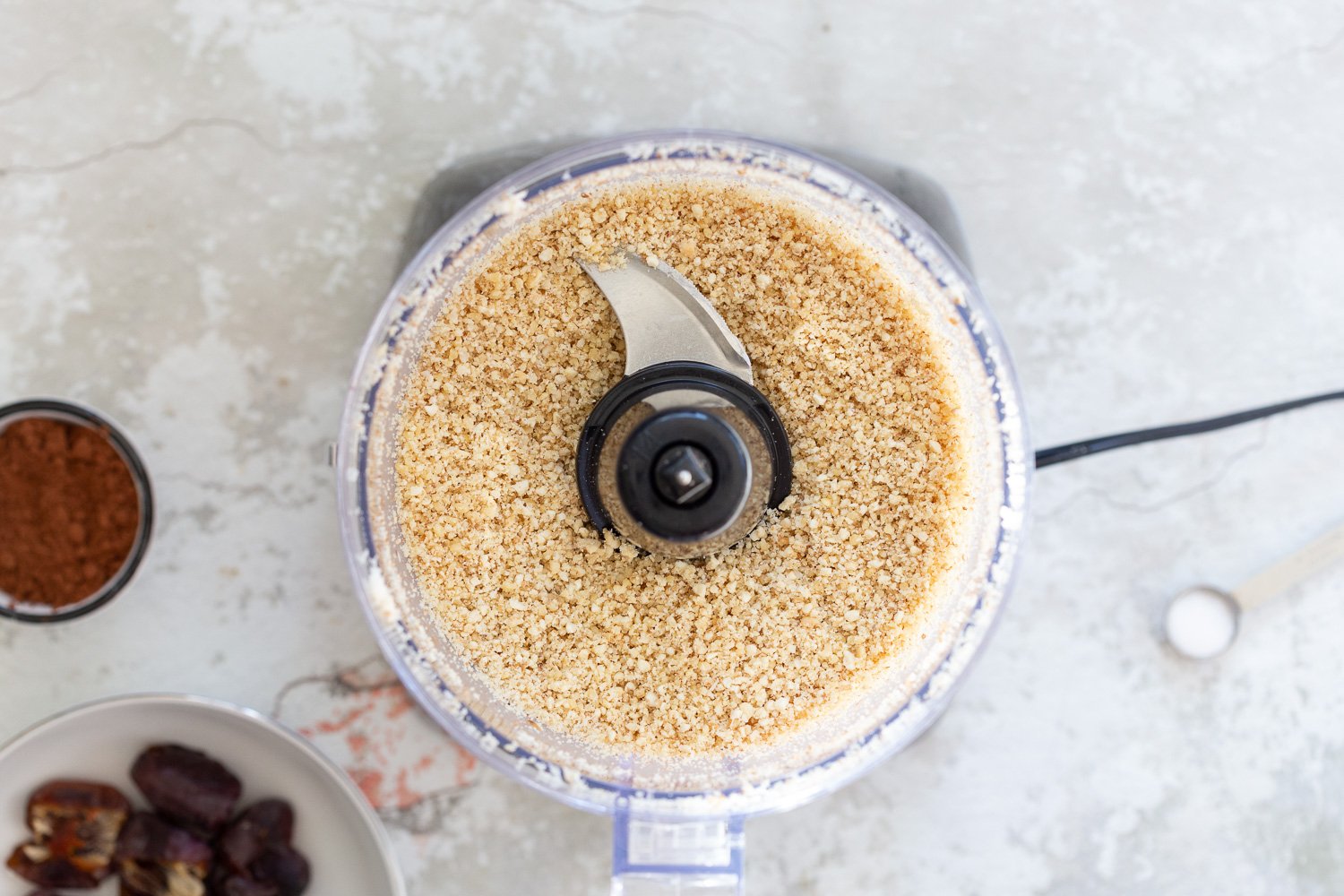 Ingredients for our Raw Vegan Brownie Bites in food processor
