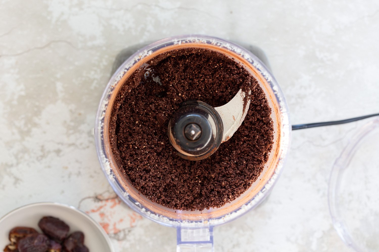 Ingredients for our Raw Vegan Brownie Bites in food processor