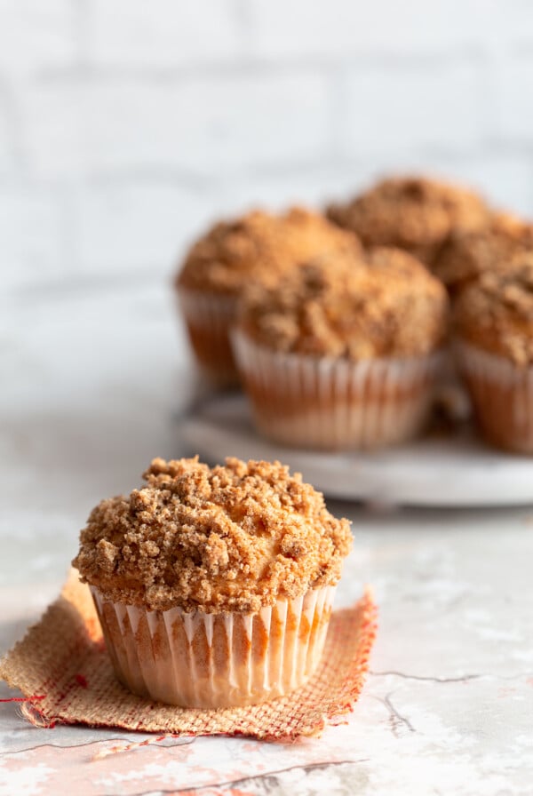 Vegan Banana Muffins on marble turn table