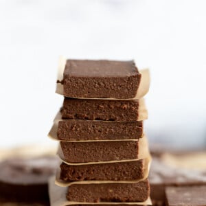 Vegan Chocolate Avocado Freezer Fudge Bars on parchment