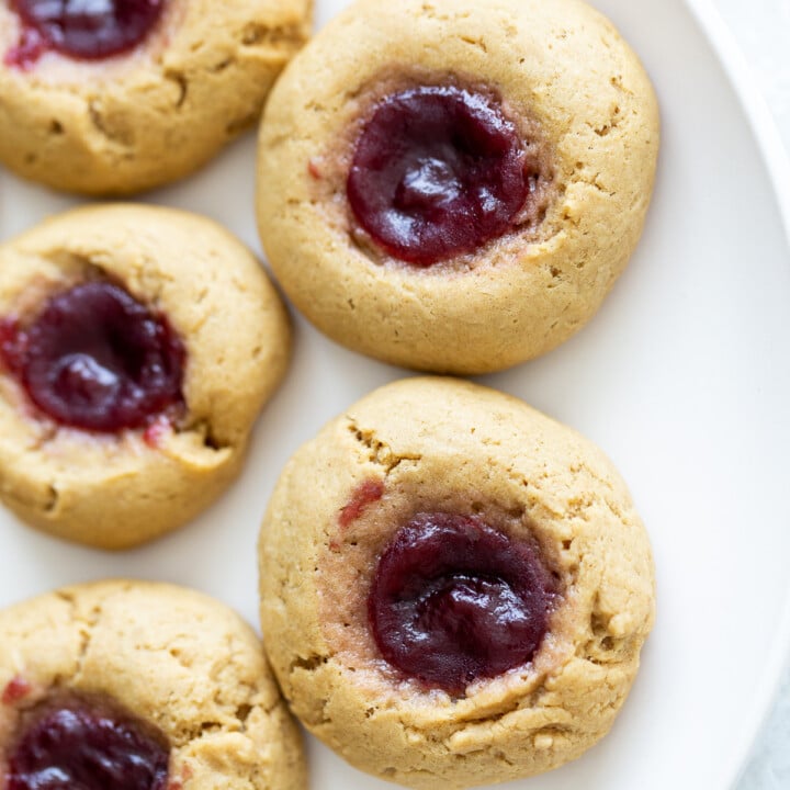 Vegan Peanut Butter & Jelly Thumbprint Cookies | Vegan Richa