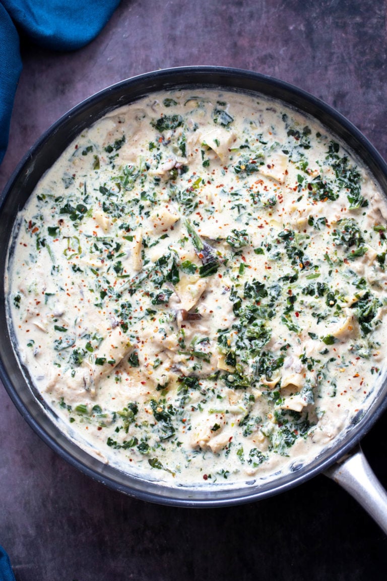 Easy Vegan Spinach Alfredo Skillet Lasagna