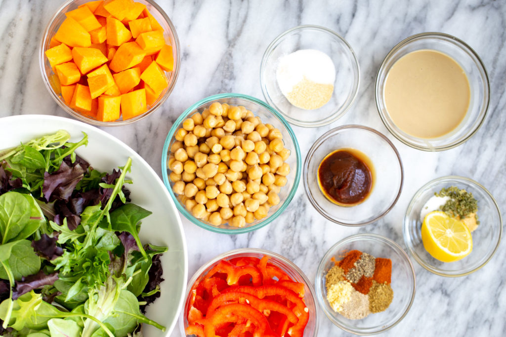 Spicy Sweet Potato Chickpea Salad Bowl with Tahini Dressing - Vegan Richa