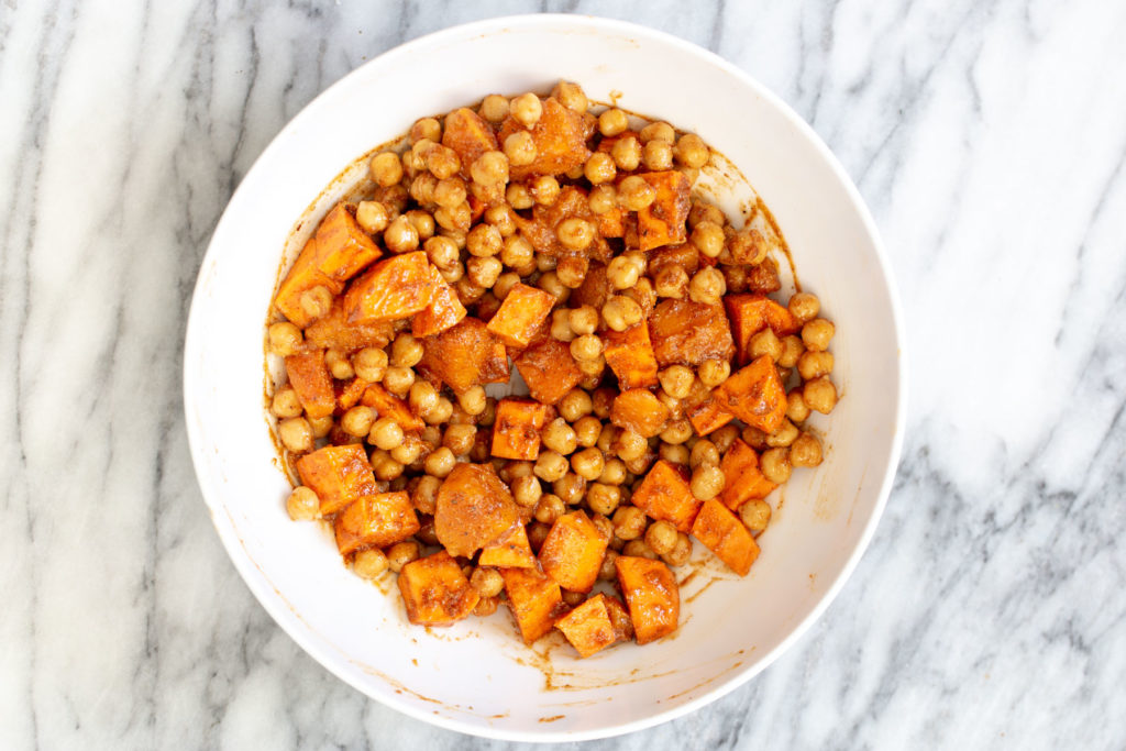 Spicy Sweet Potato Chickpea Salad Bowl with Tahini Dressing - Vegan Richa