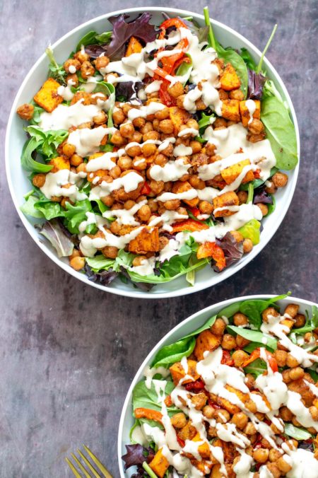 Spicy Sweet Potato Chickpea Salad Bowl with Tahini Dressing - Vegan Richa