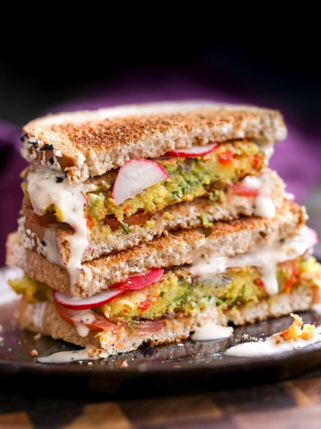 Savory Chickpea Flour Veggie Pancakes and Breakfast Sandwich Vegan Richa