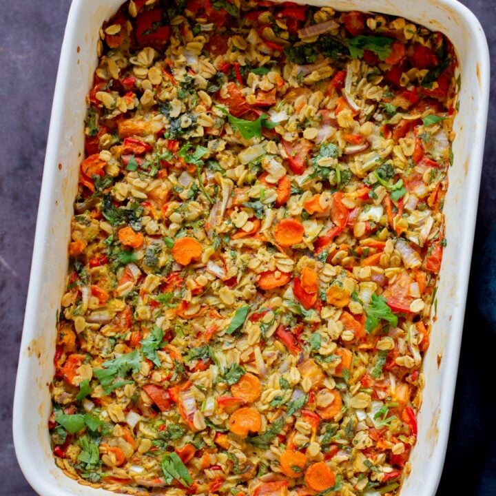 Spiced Savory Baked Oatmeal with veggies