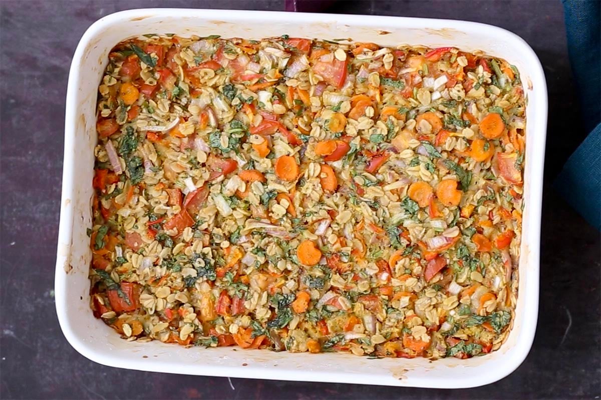 Spiced Savory Baked Oatmeal with veggies