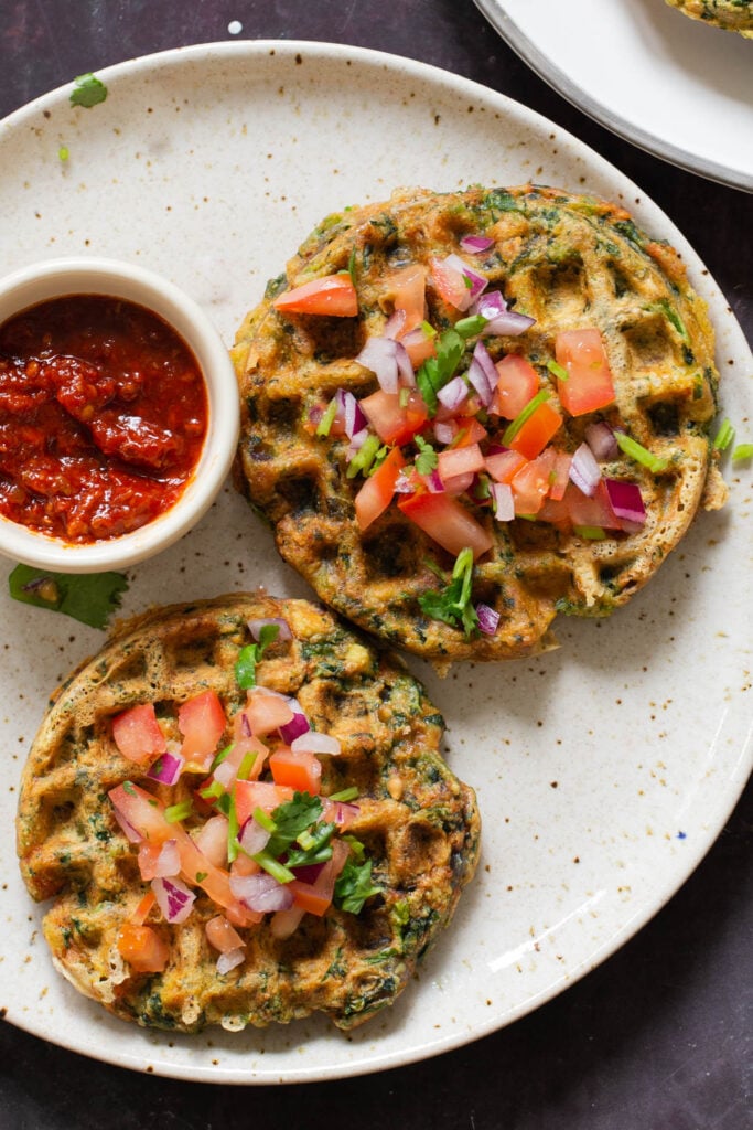 Spinach Waffles (Vegan Palak Paneer Waffles)