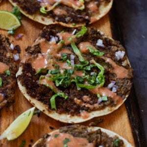 vegan smash burger tacos with butter chicken sauce