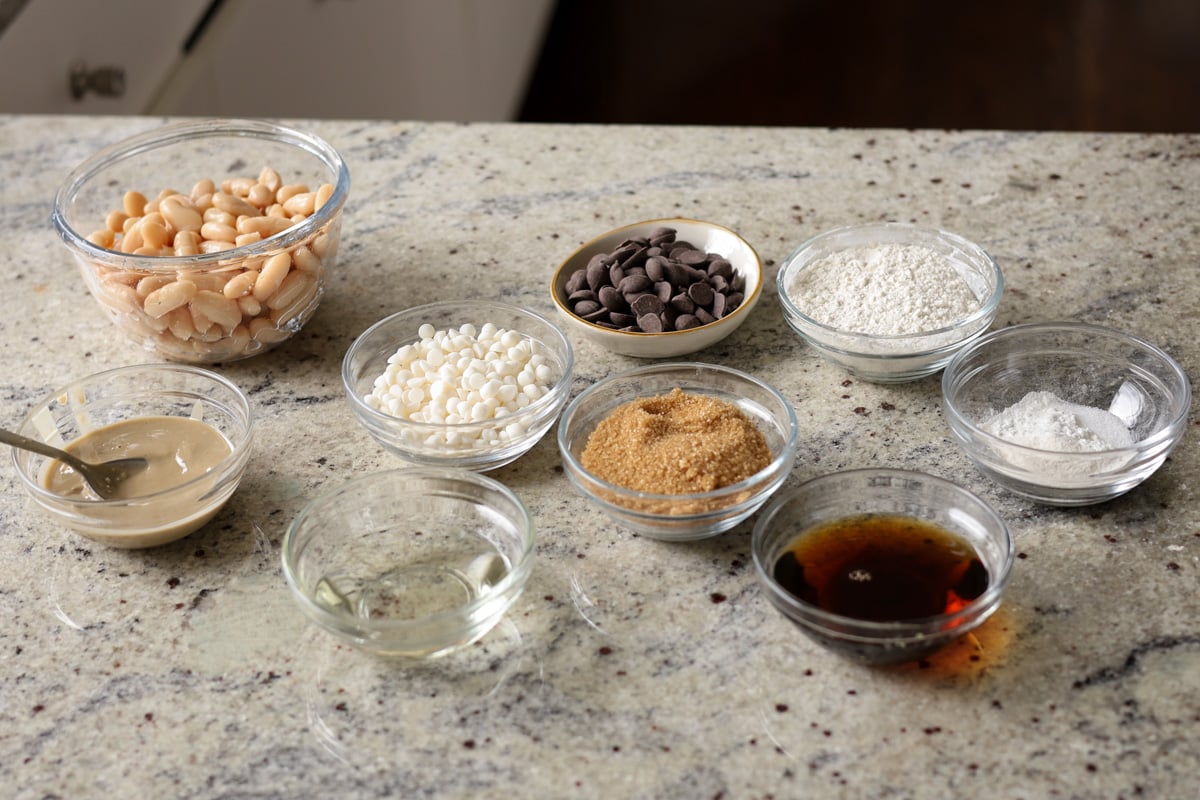 white bean blondies ingredients in bowls