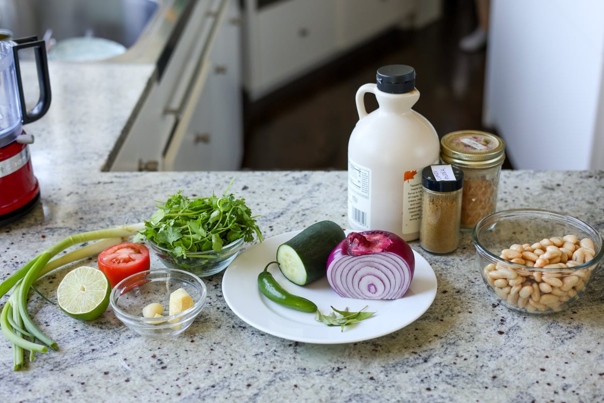 chutney bean tostadas ingredients on the kitchen counter
