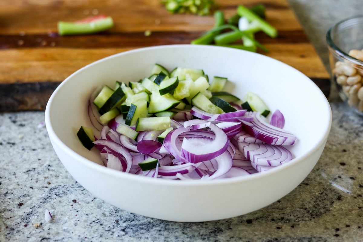 veggies in the mixing bowl