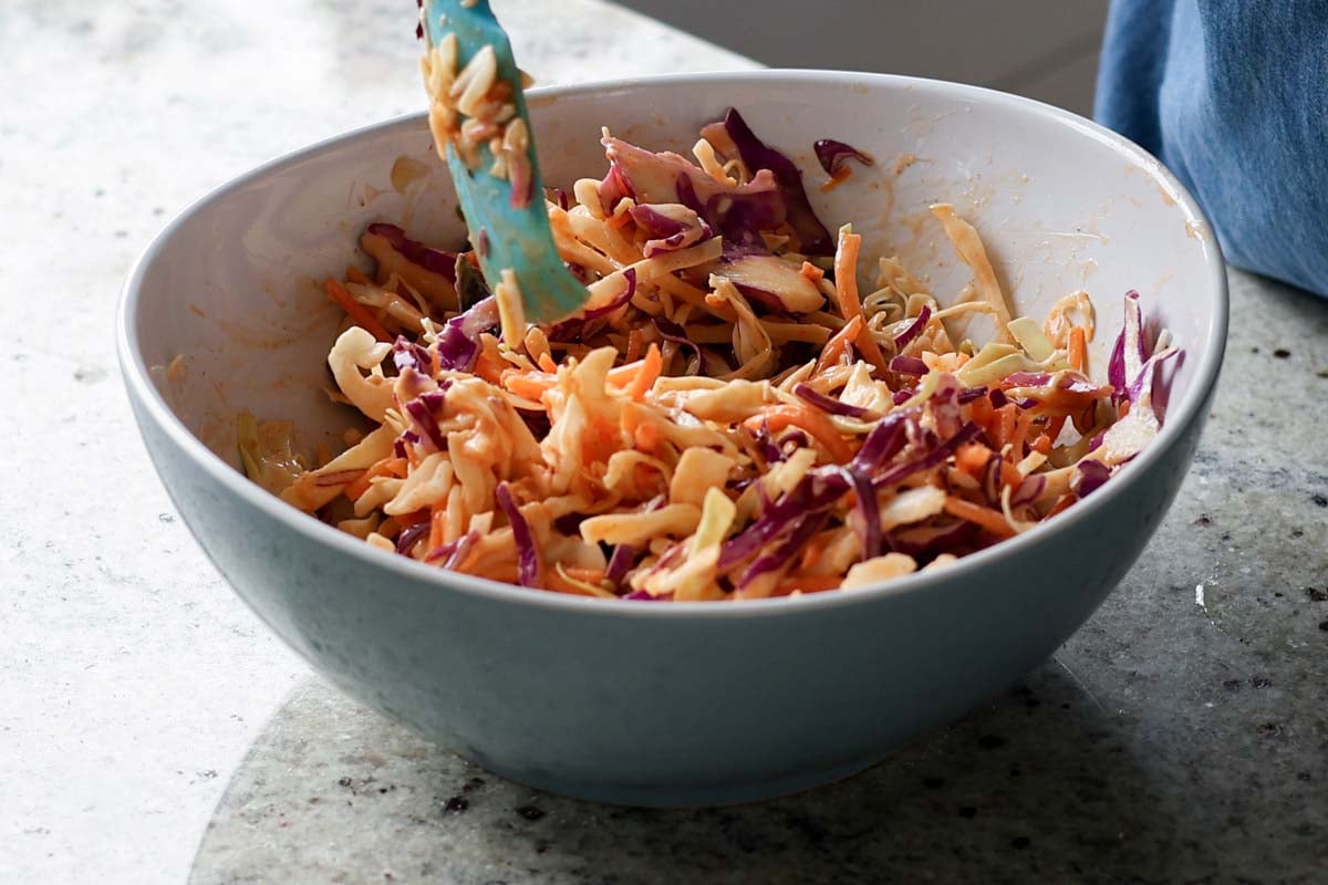 yum sauce slaw in the bowl after mixing