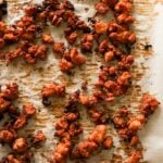 gochujang tofu on the baking sheet after baking