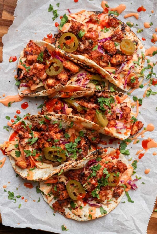 gochujang tacos on a piece of parchment paper