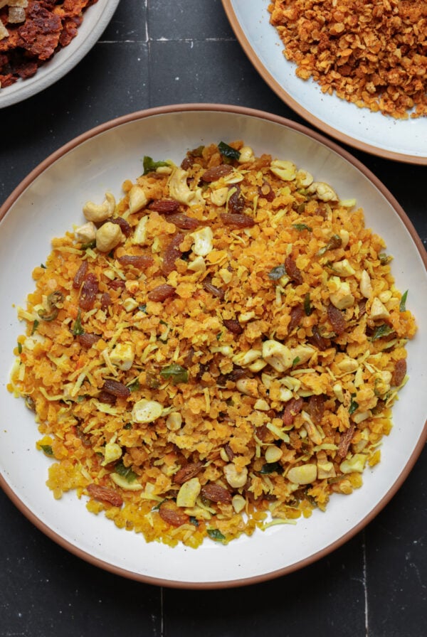 Indian-spiced savory lentil granola in a bowl