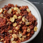 peanut gochujang savory lentil granola in a bowl