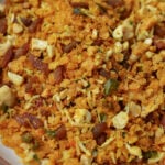 close-up of Indian-spiced savory lentil granola in a bowl