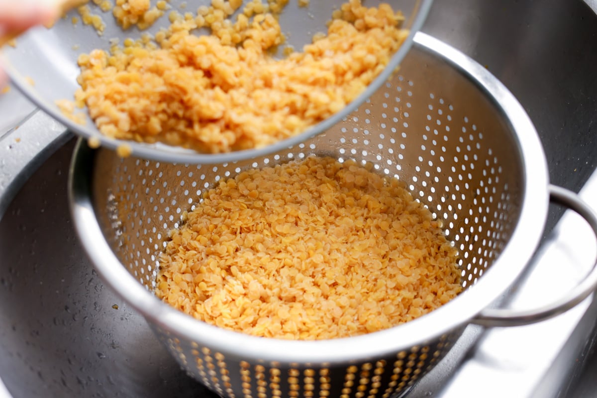 draining the lentils