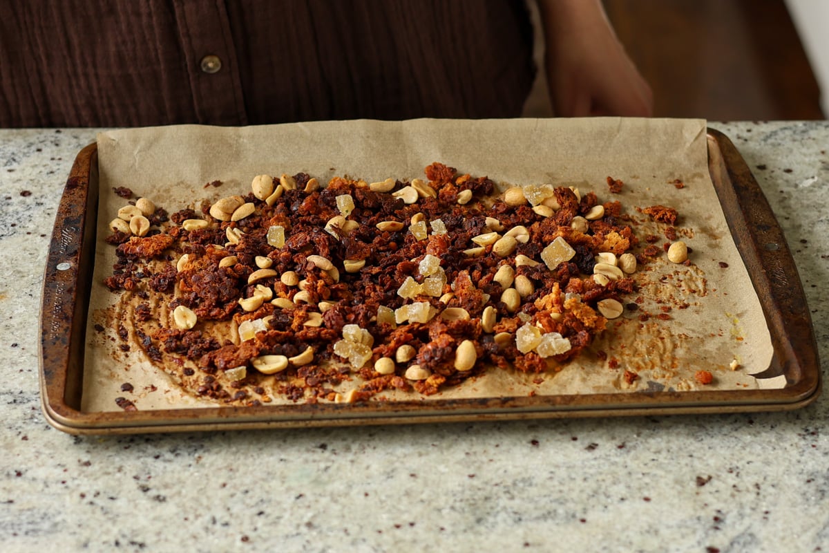 adding mix-ins to the peanut gochujang granola