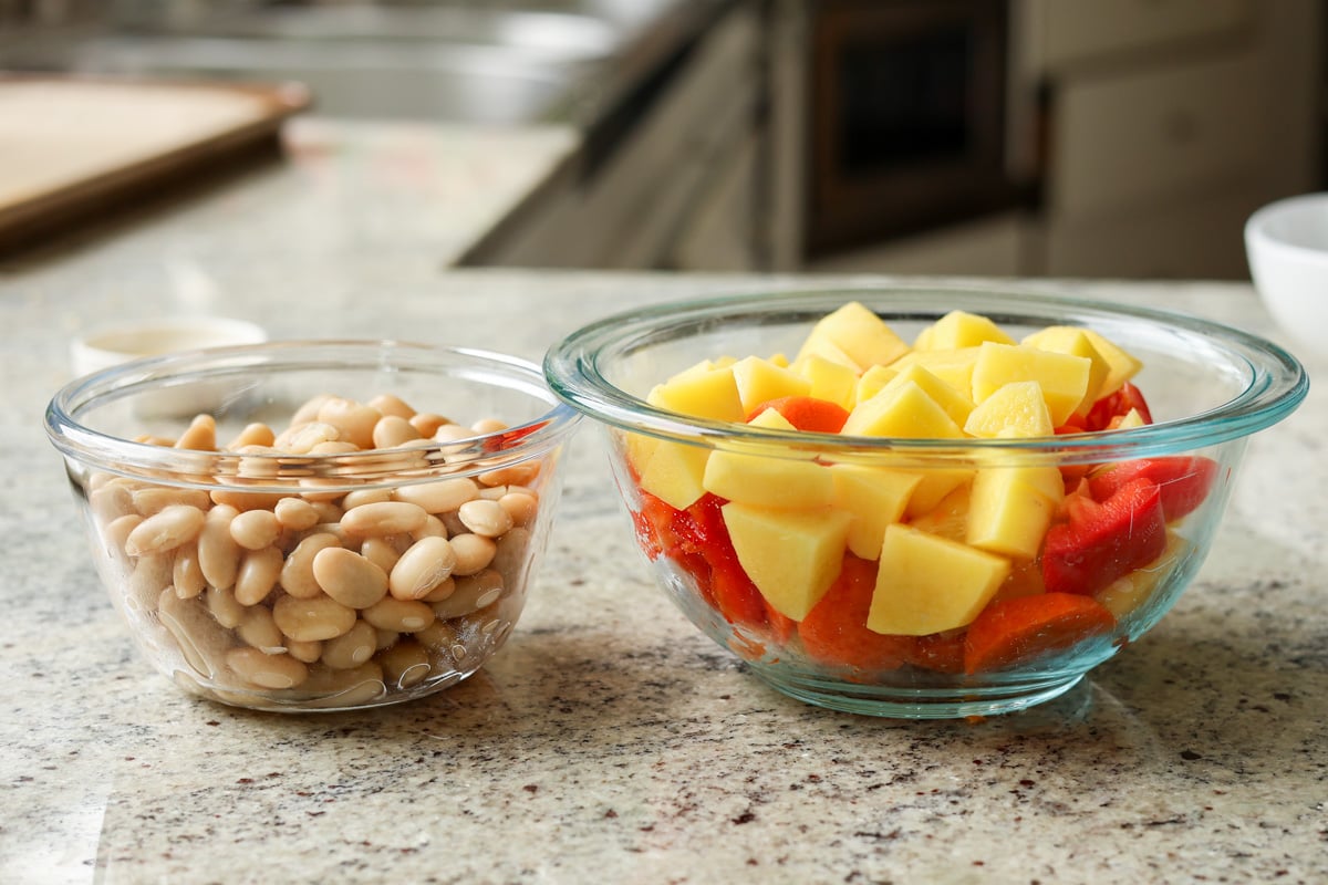 beans and veggies, ready to roast