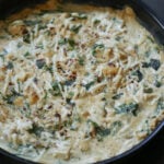 spinach artichoke gnocchi in the pan