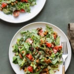 plates of summer spinach salad with chickpea olive
