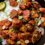tofu majestic in a bowl with rice