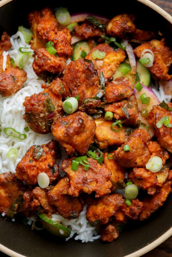 tofu majestic in a bowl with rice