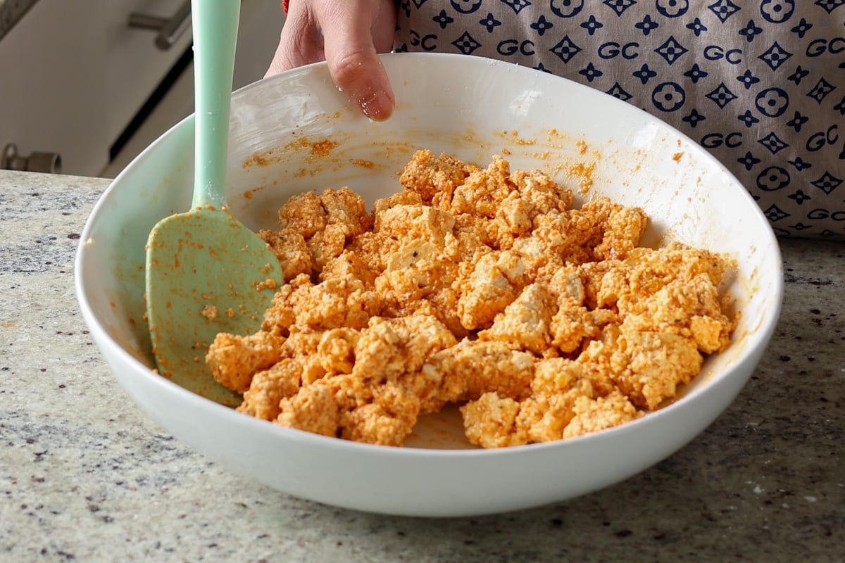 tofu tossed in the batter