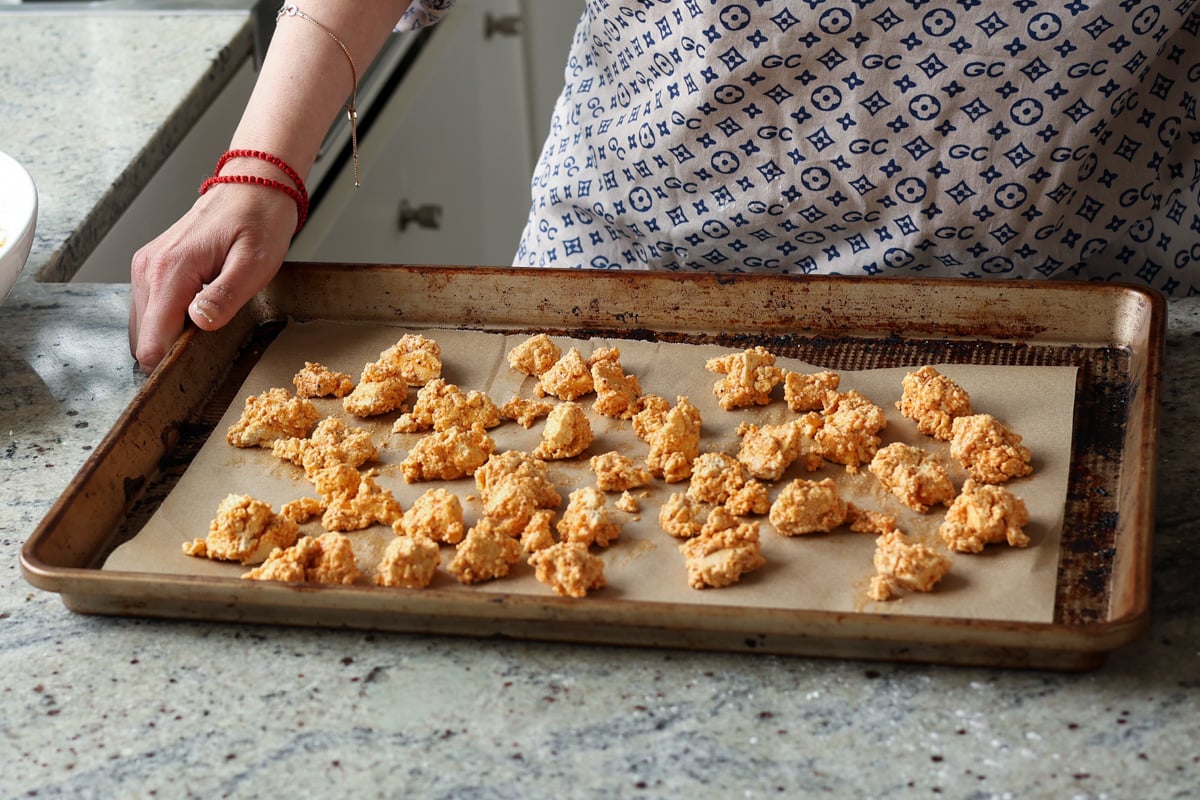 tofu arranged on a baking sheet