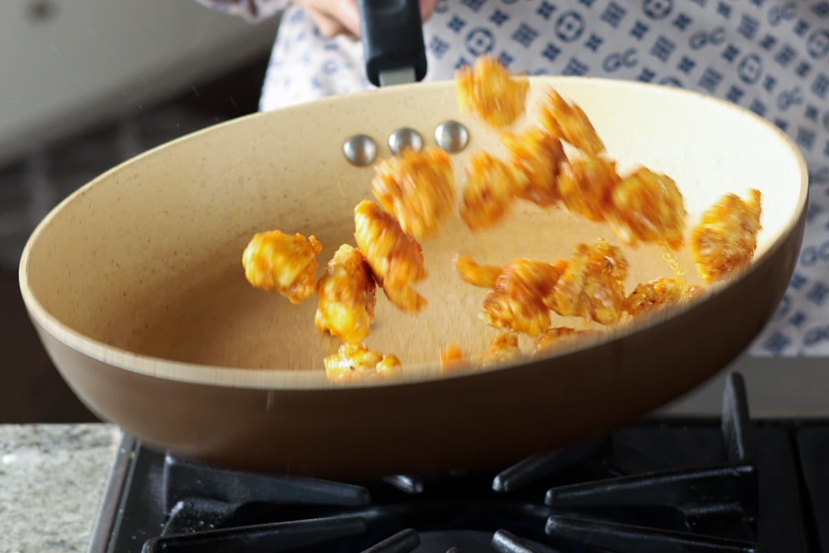 tofu cooking in the pan