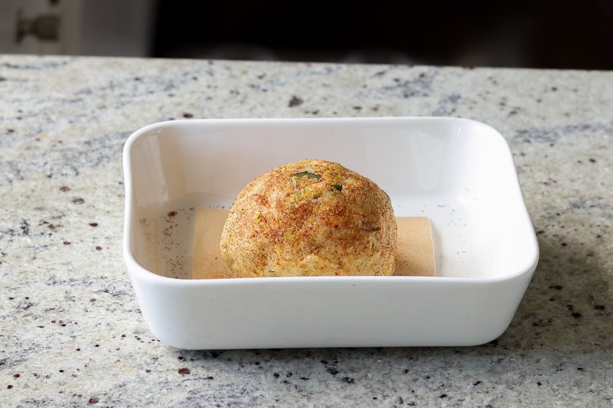 alapeno popper cheese ball dough in the baking pan