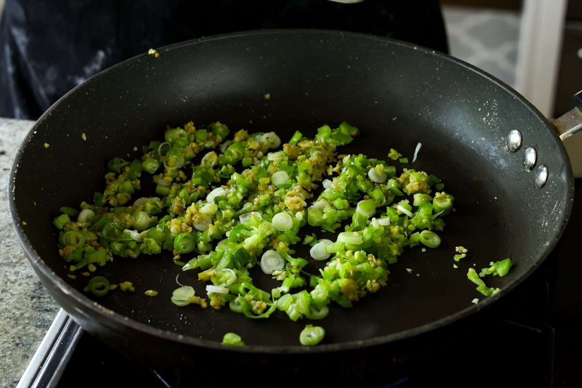 cooking the green onion