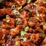 close-up of Indo-Chinese garlic pepper tofu in the pan