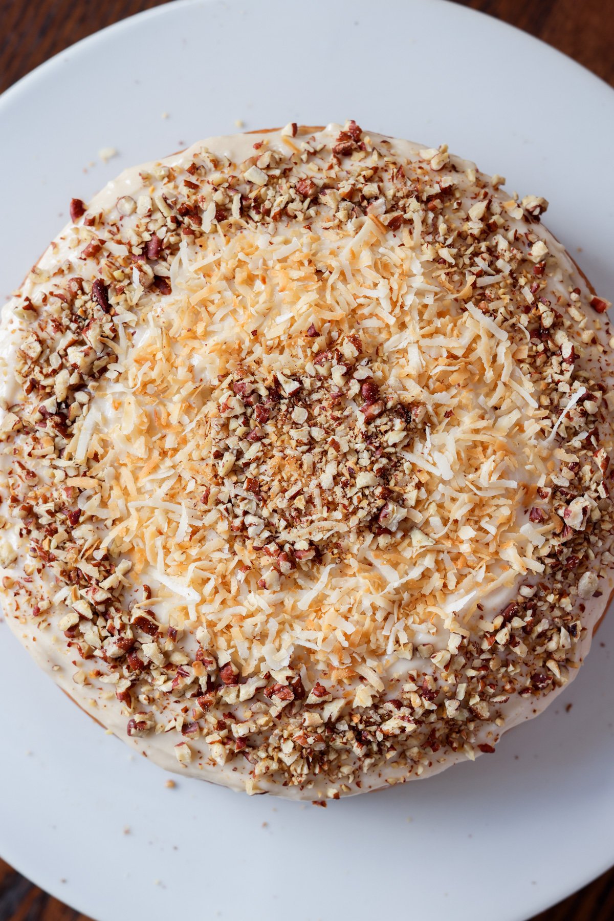 Italian cream cake on a dessert stand