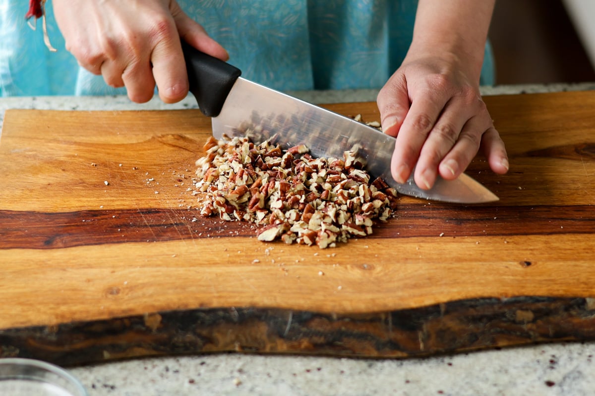 chopping the pecans