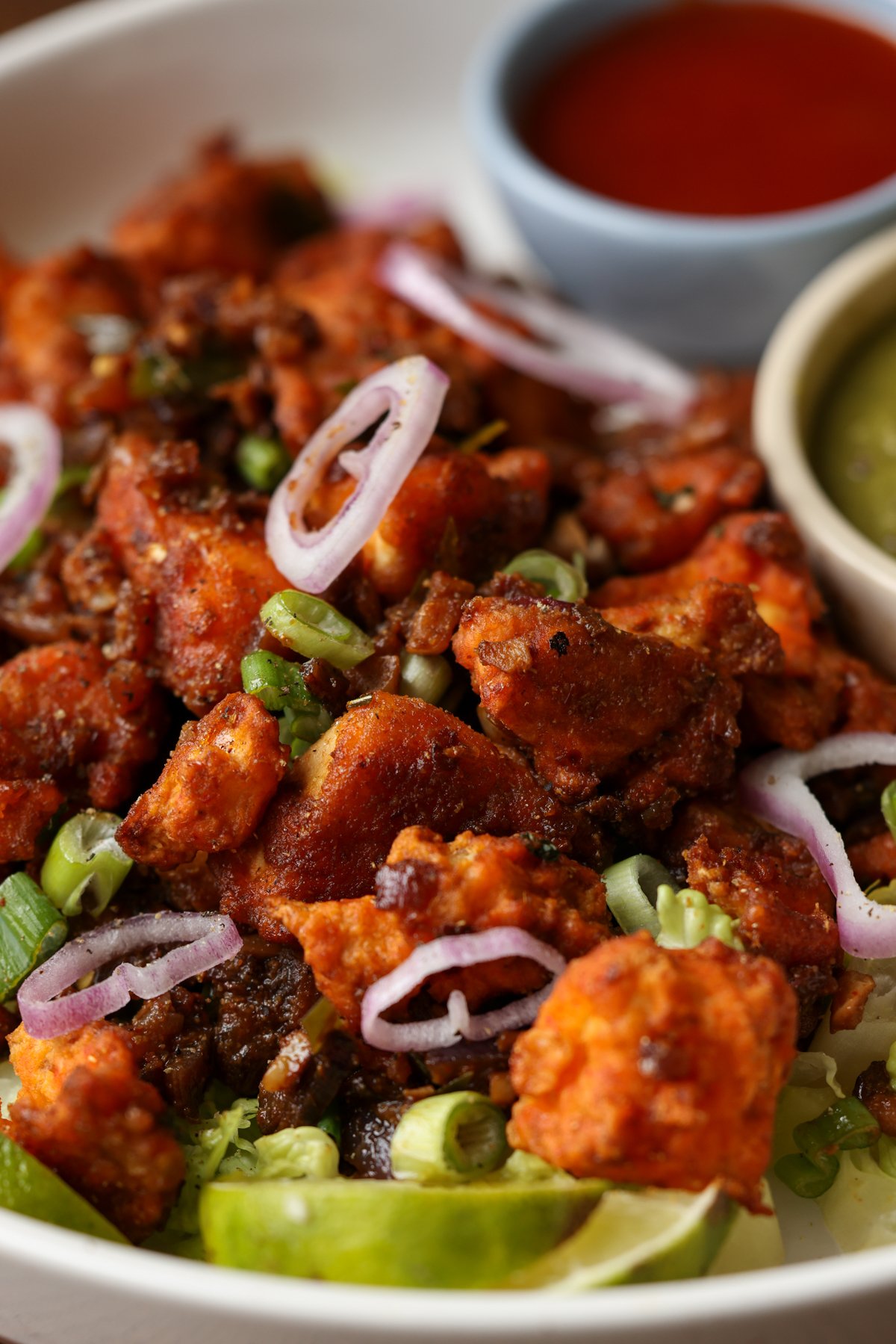 close-up of vegan chicken 555 on a plate