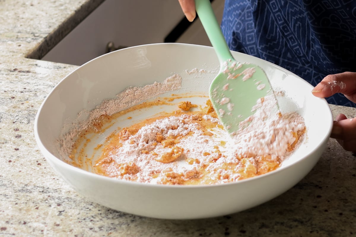 adding cornstarch mixture to the wet batter ingredients