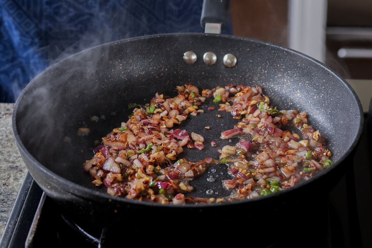 cooked onion in the pan