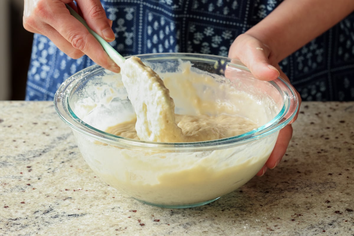 mixing wet and dry ingredients together