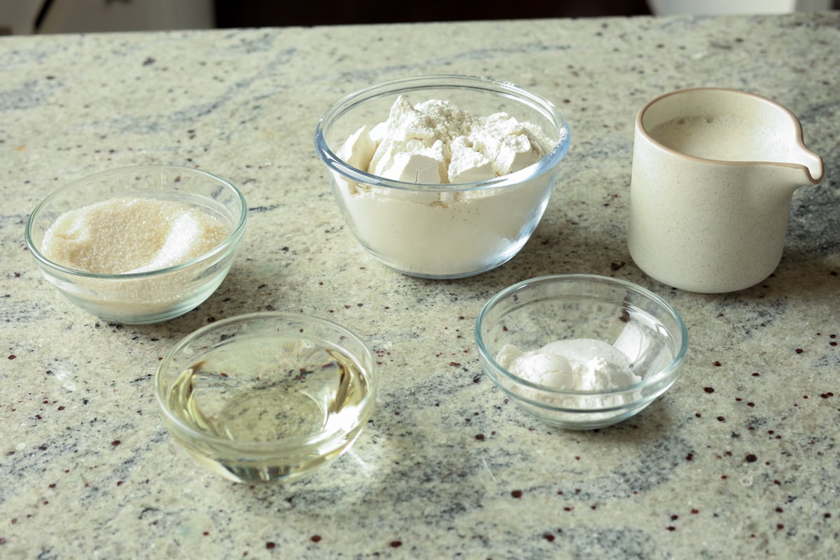 cake ingredients on the kitchen counter