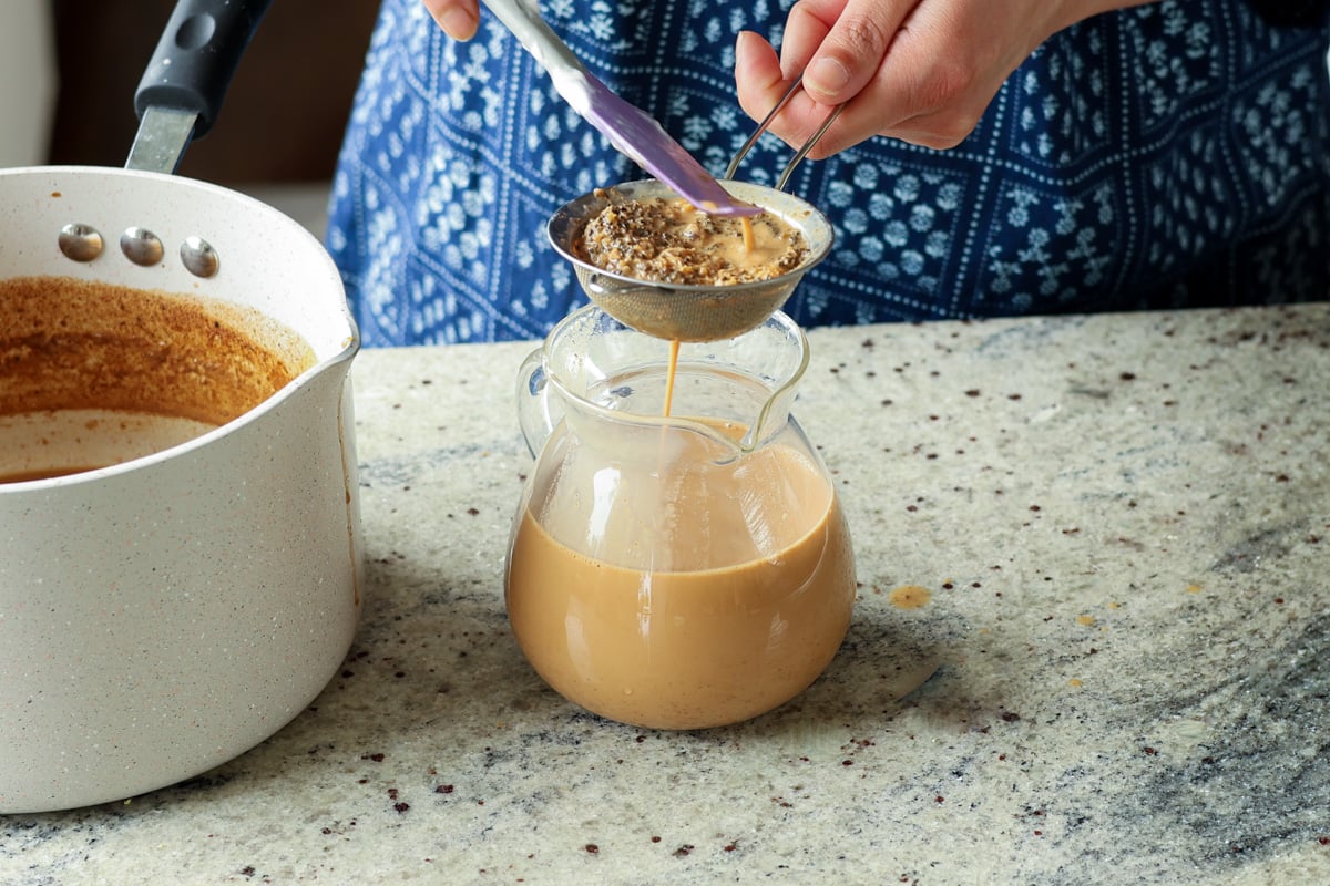 straining the chai